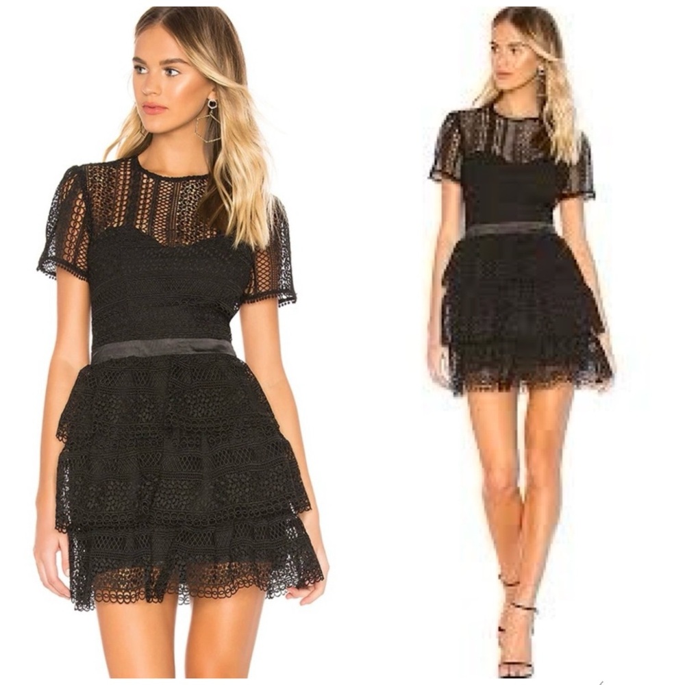 BARDOT Ava Black Lace Dress Romantic Goth Elegant Eyelet Guipure Women’s Large